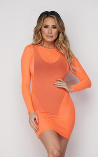 Neon Orange Long Sleeve Mesh Cover Up - SohoGirl.com