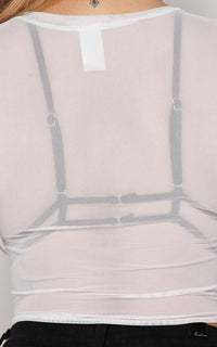 Sheer Mesh Short Sleeve Tie Front Top - White - SohoGirl.com