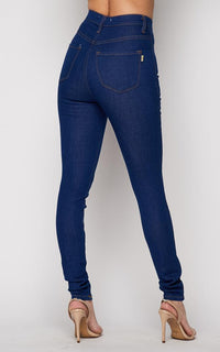 Vibrant Super Stretch High Rise Jeans in Retro Blue - SohoGirl.com