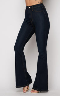 Vibrant Bell Bottom High Waist Jeans - Dark Wash - SohoGirl.com