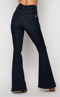 Vibrant Bell Bottom High Waist Jeans - Dark Wash - SohoGirl.com