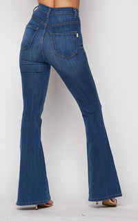 Vibrant Five Button Bell Bottom Jeans - Medium Wash - SohoGirl.com