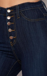 Vibrant Five Button Bell Bottom Jeans - Dark Wash - SohoGirl.com