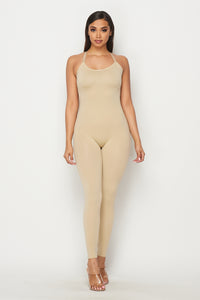 Crisscross Back Unitard Jumpsuit - Nude - SohoGirl.com