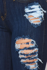Rolled Up Hem Destroyed Jeans - Dark Denim - SohoGirl.com