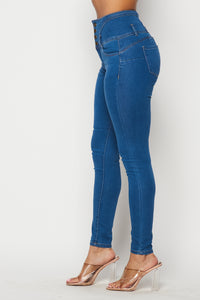 4 Button Super High Waisted Denim Skinny Jeans - Medium - SohoGirl.com