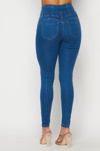 4 Button Super High Waisted Denim Skinny Jeans - Medium - SohoGirl.com