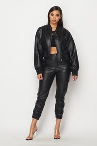 Faux Leather Bomber Jacket In Black - SohoGirl.com