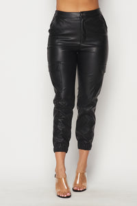 Faux Leather Cargo Jogger Pants - Black - SohoGirl.com