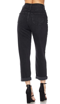 Black High Waisted Denim Mom Jeans - SohoGirl.com