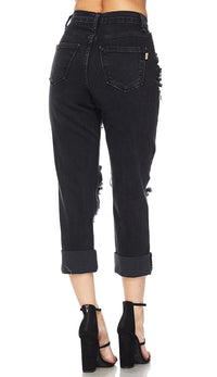 Vibrant High Waisted Distressed Mom Jeans - Black - SohoGirl.com