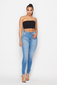 Classic High Waisted Denim Skinny Jeans in Light Denim - SohoGirl.com