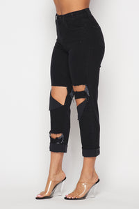 Cut Out Distressed Mom Jeans - Black - SohoGirl.com