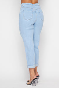 Cut Out Distressed Mom Jeans - Light Wash - SohoGirl.com