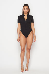 Short Sleeve Zip Up Bodysuit - SohoGirl.com