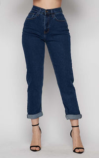Vibrant High Waisted Mom Jeans in Dark Wash - SohoGirl.com