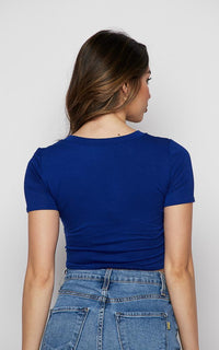 Champagne Tie Front Short Sleeve T-shirt - Blue - SohoGirl.com