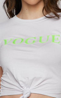Vogue Tie Front Short Sleeve T-Shirt - White - SohoGirl.com