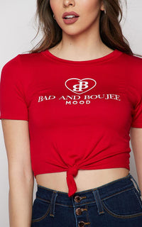 Bad and Boujee Tie Front T-Shirt - Red - SohoGirl.com