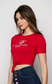 Bad and Boujee Tie Front T-Shirt - Red - SohoGirl.com