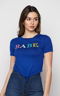 Babe Tie Front Short Sleeve T-Shirt - Blue - SohoGirl.com