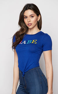 Babe Tie Front Short Sleeve T-Shirt - Blue - SohoGirl.com