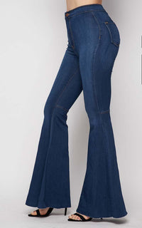 Vibrant Super Flare Bell Bottom Jeans in Medium Wash (1-3XL) - SohoGirl.com