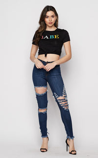 Babe Tie Front Short Sleeve T-Shirt - Black - SohoGirl.com