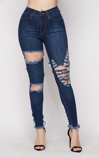 Vibrant Frayed and Distressed Jeans in Medium Wash - SohoGirl.com