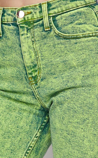 Vibrant Acid Wash Mom Jeans in Green - SohoGirl.com