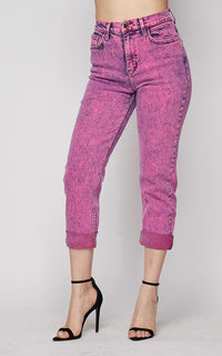 Vibrant Acid Wash Mom Jeans in Pink - SohoGirl.com
