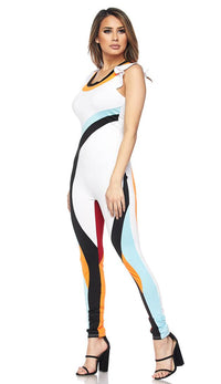 White Ruffled Sleeves Colorblock Jumpsuit - SohoGirl.com