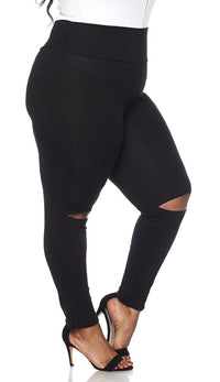 Plus Size Black Knee Slit Super High Waisted Leggings - SohoGirl.com