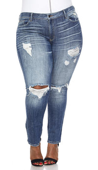 Plus Size Slightly Ripped Low Rise Skinny Jeans - SohoGirl.com