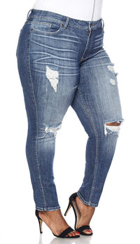 Plus Size Slightly Ripped Low Rise Skinny Jeans - SohoGirl.com