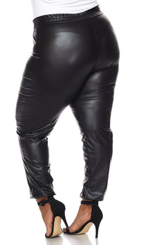 Plus Size Faux Leather Jogger Pants with Drawstring - SohoGirl.com