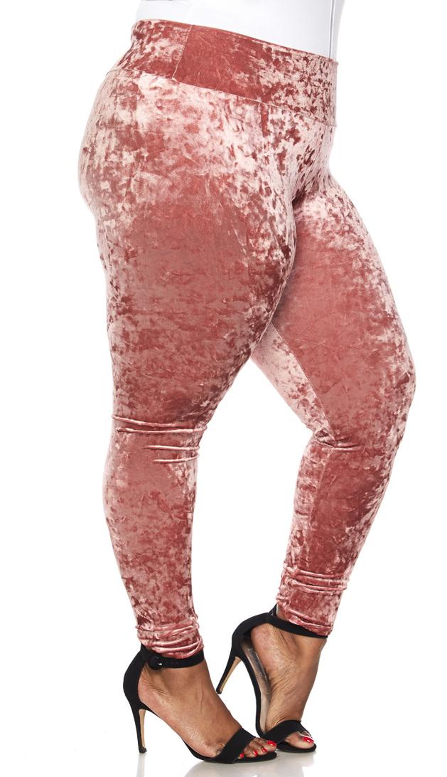 Plus Size Pink Crushed Velvet High Waisted Leggings –