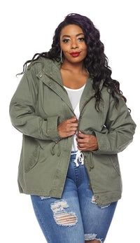 Plus Size Hooded Parka Coat in Olive - SohoGirl.com