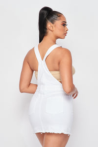 Denim Overall Mini Dress - White - SohoGirl.com