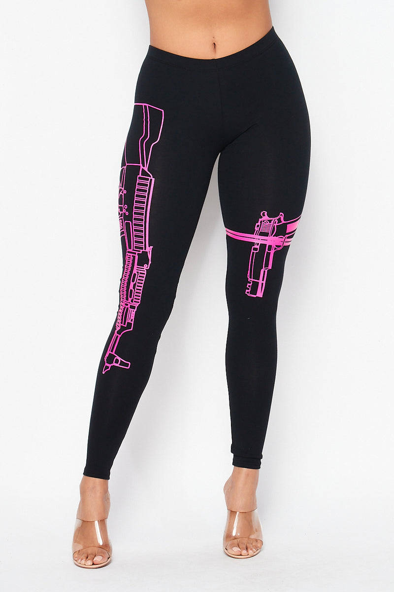 Guns Out Machine Gun Black W/ Neon Pink Leggings - Plus Sizes Availabl ...