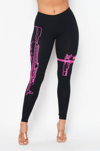 Guns Out Machine Gun Black W/ Neon Pink Leggings - Plus Sizes Available - SohoGirl.com