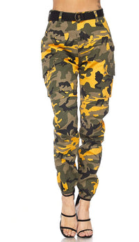 Belted Yellow Camouflage Cargo Jogger Pants (S-XL) - SohoGirl.com