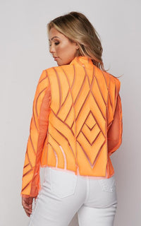 Mesh Faux Leather Blazer Jacket - Neon Orange - SohoGirl.com