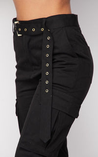 Belted High Waist Cargo Jogger Pants - Black - SohoGirl.com