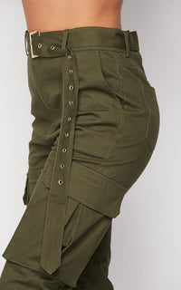 Belted High Waist Cargo Jogger Pants - Olive - SohoGirl.com