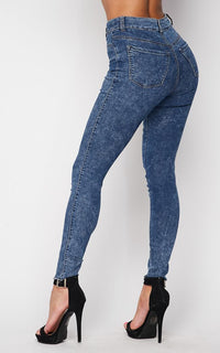 Blue Acid Wash Stretchy High Waist Skinny Jeans - SohoGirl.com