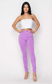 Vibrant High Waisted Super Stretch Skinny Jeans in Purple - SohoGirl.com