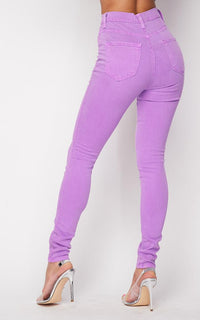 Vibrant High Waisted Super Stretch Skinny Jeans in Purple - SohoGirl.com