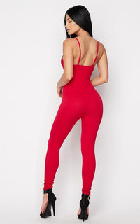 Ribbed Camisole Unitard in Red - SohoGirl.com