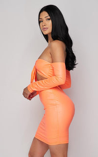 Neon Orange Off The Shoulder Tie Front Dress - SohoGirl.com